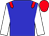 Blue body, red epaulettes, white arms, red cap