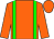 Orange body, green braces, orange arms, orange cap