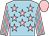 Light blue, pink stars, pink and light blue striped sleeves, pink cap