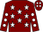 Maroon, white stars, white spots on sleeves, maroon cap, white spots