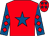 Red, royal blue star, royal blue sleeves, red diamonds, red cap, royal blue stars