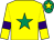 Yellow, emerald green star, yellow sleeves, purple armlets, emerald green cap, yellow star