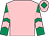Pink, emerald green and pink chevrons on sleeves, pink cap, emerald green diamond
