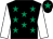 Black, emerald green stars, white sleeves, black cap, emerald green star