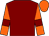 Maroon, orange sleeves, maroon armlets, orange cap