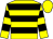 Yellow body, black hooped, yellow arms, black hooped, yellow cap