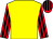 Yellow body, red arms, black striped, red cap, black striped
