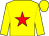 Yellow body, red star, yellow arms, yellow cap
