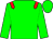 Green body, red epaulettes, green arms, green cap