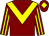 Maroon, yellow chevron, striped sleeves and diamond on cap