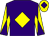 Purple, yellow diamond, yellow and purple diabolo on sleeves, yellow cap, purple diamond