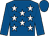 Royal blue, white stars, royal blue sleeves and cap