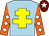 Light blue, yellow cross of lorraine, orange sleeves, white diamonds, maroon cap, white star