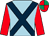 Light blue, dark blue cross sashes, red sleeves, red and emerald green quartered cap