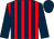 Red body, dark blue striped, dark blue arms, dark blue cap