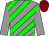 grey, green diagonal stripes, grey sleeves, maroon cap