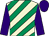 Beige, emerald green diagonal stripes, purple sleeves and cap