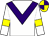 White, Purple chevron, White sleeves, Yellow armlets, Yellow and Purple quartered cap