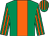 Emerald green, orange stripe, orange stripes on sleeves and cap