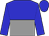blue and grey halved horizontally, blue sleeves and cap