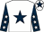 White, dark blue star, dark blue sleeves, white stars, white cap, dark blue star