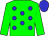 Green, blue spots, green arms, blue cap