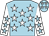 Light blue, white stars, white sleeves, light blue stars