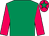 Emerald green, cerise sleeves, cerise cap, emerald green star