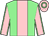 Light green, pink stripe, pink sleeves, light green seams, pink cap, light green hoop