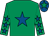 Emerald green, royal blue star, royal blue stars on sleeves, royal blue cap, emerald green star