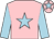 Pink, light blue star & sleeves, light blue star on cap
