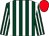 Dark green & white stripes, red cap