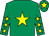 Emerald green, yellow star, yellow stars on sleeves, yellow star on cap