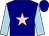 Navy blue, pink star, light blue sleeves, navy blue cap