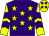 Purple, yellow stars, yellow and purple chevrons on sleeves, yellow cap, purple stars