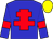Blue body, red cross of lorraine, blue arms, red armlets, yellow cap