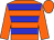 Orange body, blue hooped, orange arms, orange cap