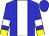 blue, white stripe, blue sleeves, white armlets, yellow cuffs, blue cap