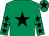 Emerald green, black star, emerald green sleeves, black stars, emerald green cap, black star
