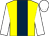 Yellow, dark blue stripe, white sleeves and cap