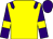 Yellow body, purple epaulettes, purple arms, yellow armlets, purple cap