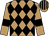 light brown & black diamonds, black armbands on light brown sleeves, striped cap