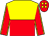Yellow and Red halved horizontally, Red sleeves, yellow seams, red cap, yellow spots