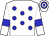 White, blue spots and armbands, hooped cap