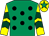 Emerald green, black spots, yellow and dark green chevrons on sleeves, yellow cap, emerald green star