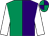 Emerald green and purple (halved), white sleeves, emerald green and purple quartered cap