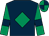 Dark blue, emerald green diamond, emerald green sleeves, dark blue armlets, quartered cap