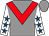 Grey, red chevron, white sleeves, royal blue stars