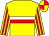 yellow, white and red hoop, red stripes on sleeves, yellow and red quartered cap