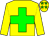 Yellow, green cross, yellow arms, yellow cap, green stars
